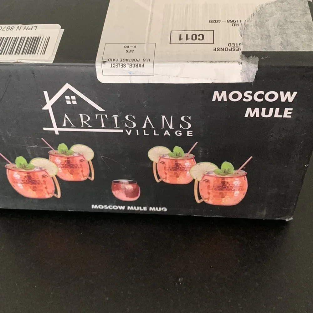 Set of 4 Copper Moscow Mule Mugs - 16 oz + Straws & Shot Glass